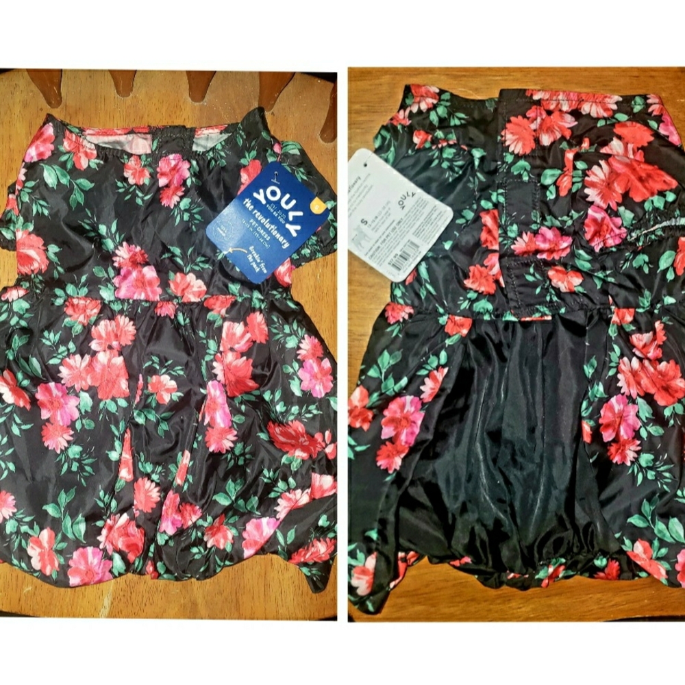 YOULY Pets Black Floral Dog Dress - Black with Red & Pink Flowers